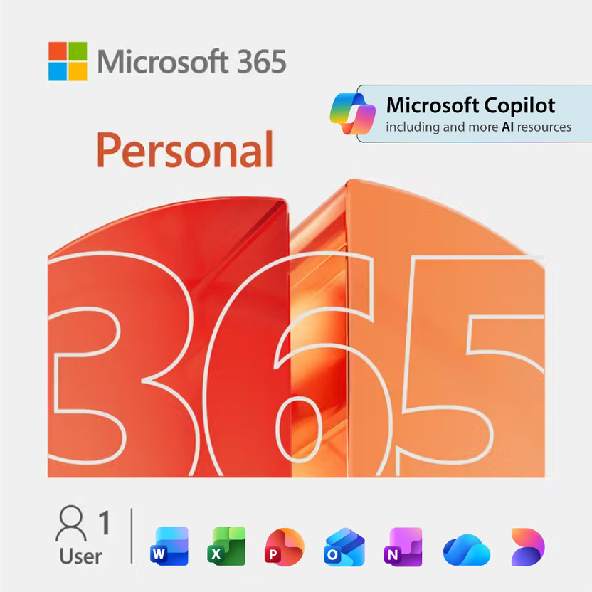 MICROSOFT 365 Personal - 1 User - 1 TB of cloud storage - Advanced security - Innovative apps with AI - 12-Month Subscription - Windows/Mac/iOS/Android (Email delivery in 2 hours-No CD))(365)