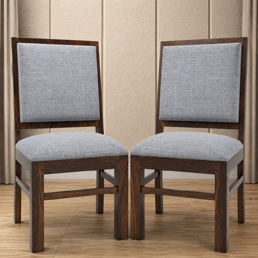 Kendalwood Furniture Living Room Chair Study Chair Multipurpose chair Solid Wood Dining Chair(Set of 2, Finish Color - Walnut Finish With Grey Cushions)