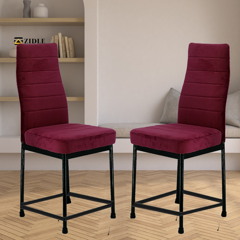 zidle Bloom Nx Maroon Velvet mild Steel Metal Dining Chair with Padded Seat Foam Dining Chair(Set of 2, Finish Color - Soft Maroon Velvet)