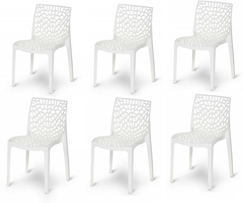 Binani Web Modern Plastic Dining Chair for Home,Cafe|Durable Outdoor Seating Chair Plastic Dining Chair(Set of 6, Finish Color - White)
