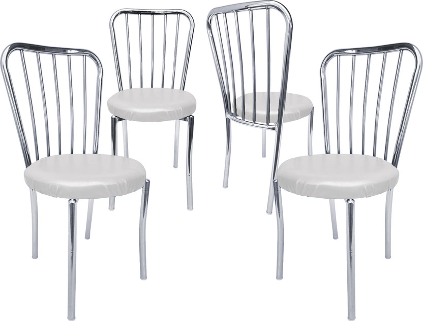 RW REST WELL Decent Chrome Armless Dining Chair for Home,Cafe|Modern Seating Chair for Event Metal Dining Chair(Set of 4, Finish Color - White)