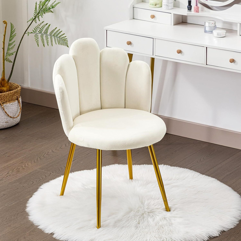 FuroCasa FuroCasa Fabric Dining Chair(Set of 4, Finish Color - Cream Velvet Vanity Chair Living Room Chair with Gold Legs, Comfy Makeup Chairs) - Flipkart Deal