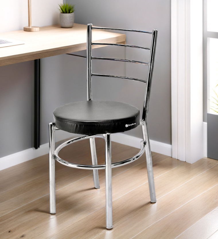 APPLE FURNITURE Stylish Durable Dining Chair with Cushion Steel Chrome Chair Metal Dining Chair(Set of 1, Finish Color - black)