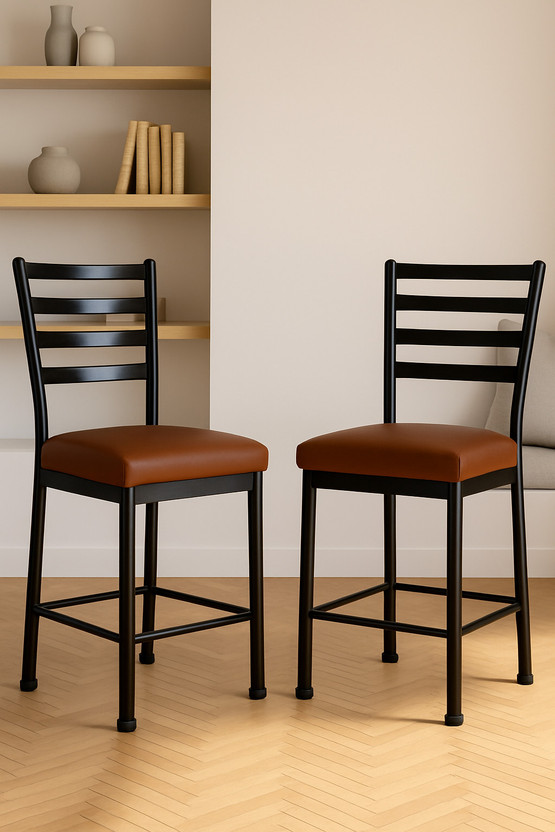 zidle Domino Dining Chair Soft Premium Rexine Seat With Metal Legs Black Foam Dining Chair(Set of 2, Finish Color - Premium Brown rexine)