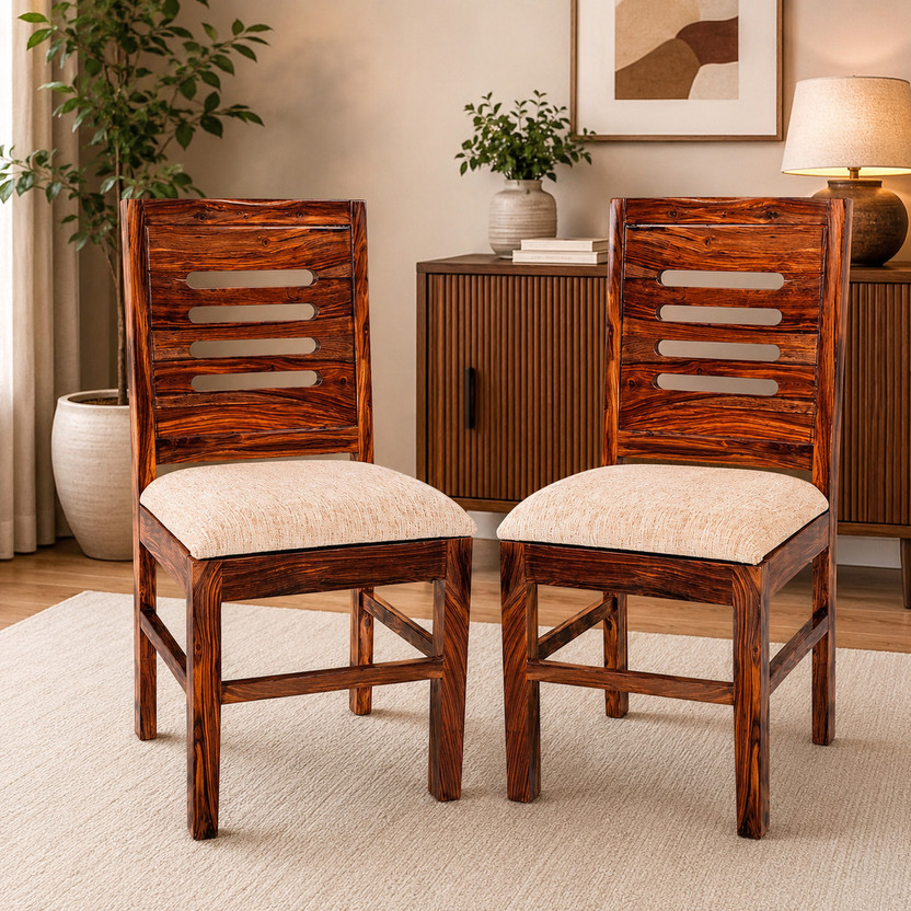 Kendalwood Furniture Living Room Chair Study Chair Multipurpose chair Solid Wood Dining Chair(Set of 2, Finish Color - Natural Brown with Cushions)