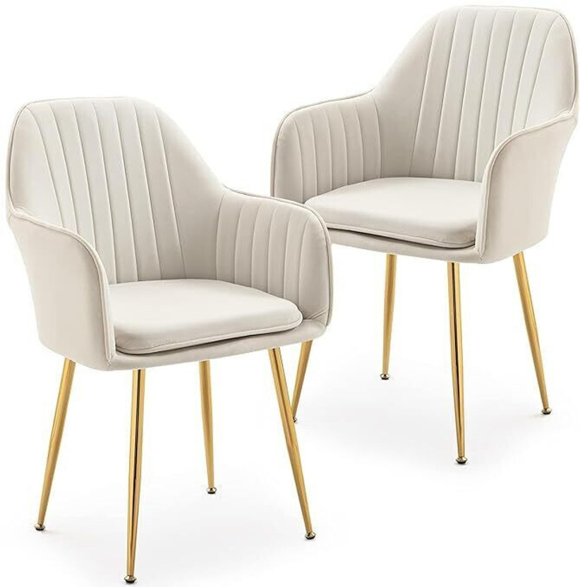 Toxigo Velvet Dining Chairs, Cushion Seat Chair for Living Room Bedroom Restaurant Fabric Dining Chair(Set of 2, Finish Color - Beige)