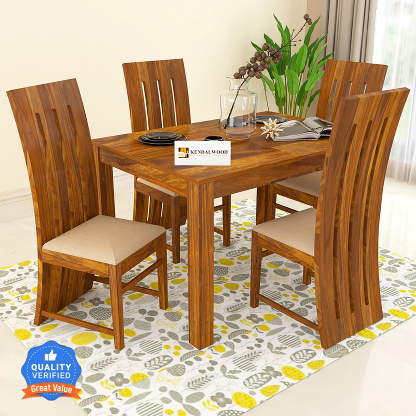 Kendalwood Kendalwood Furniture Premium Dining Room Furniture Wooden Dining Table with 4 Chairs Solid Wood 4 Seater Dining Set(Finish Color -Honey Finish With Cream Cushions, DIY(Do-It-Yourself)) - Flipkart Deal