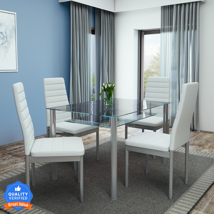 Flipkart Perfect Homes Kallos Metal 4 Seater Dining Set(Finish Color -Ivory, Knock Down)
