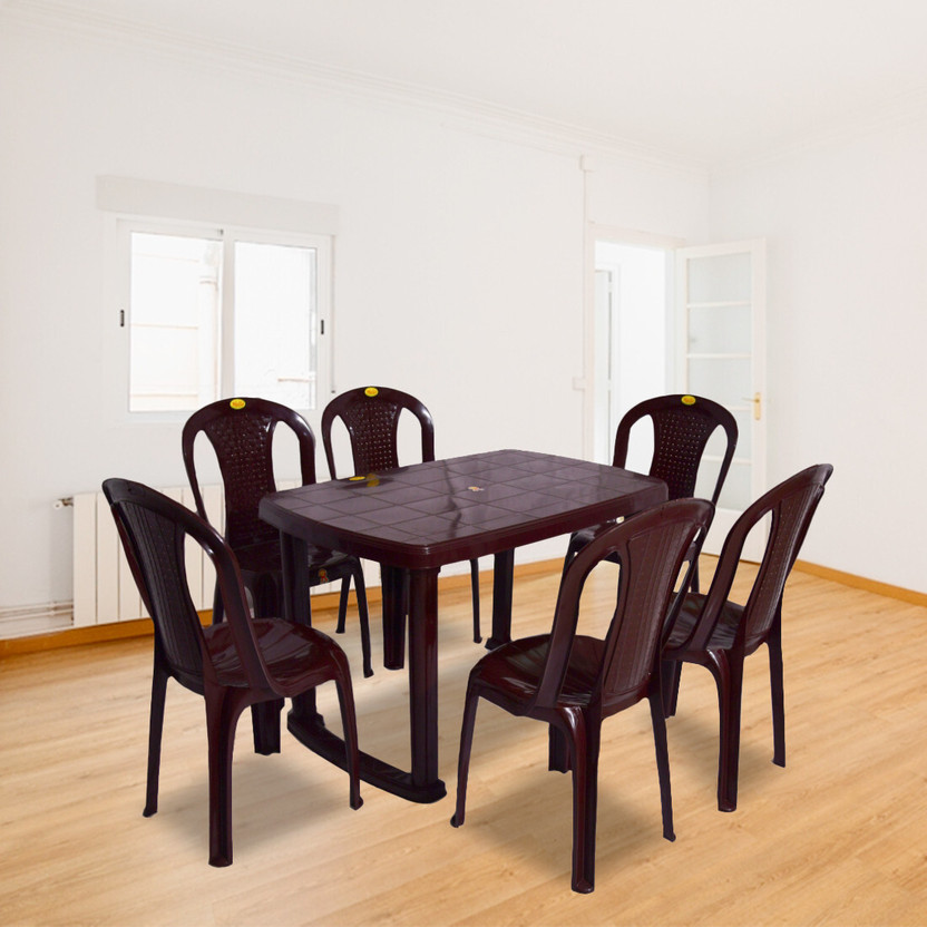 ARLAVYA Strong and Durable 6 Seater Dining Table Set for Home Garden Cafeteria Plastic 6 Seater Dining Set(Finish Color -Dark Brown, DIY(Do-It-Yourself))