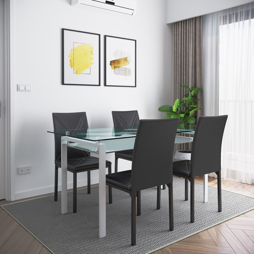 Flipkart Perfect Homes Luzon Metal 4 Seater Dining Set(Finish Color -Midnight Black, Knock Down)