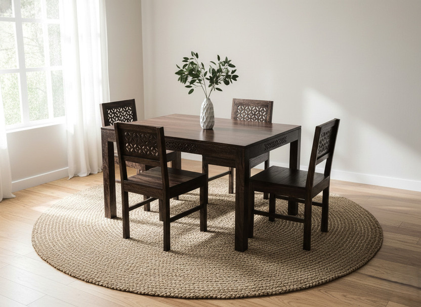 Deuba Premium Quality 4 Seater Dining Set for living room Furniture Solid Wood 4 Seater Dining Set(Finish Color -Walnut, DIY(Do-It-Yourself))