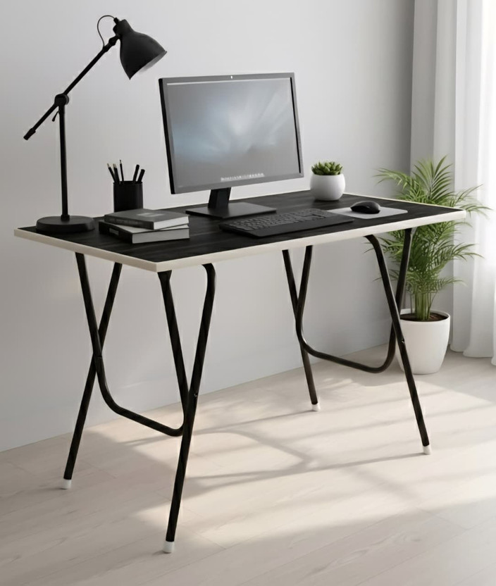 EuroQon Easy Fold Space Saver Foldable Engineered Wood Study Table(Free Standing, Finish Color - Black, Pre-assembled)