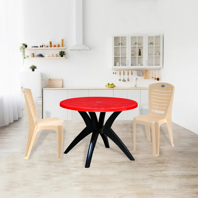 Nilkamal Meridkrs Plastic 4 Seater Dining Table(Finish Color - Bright Red,Iron Black, DIY(Do-It-Yourself))