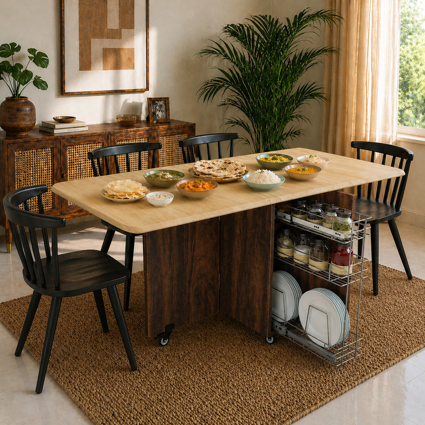 Studio Kook Abba Engineered Wood 6 Seater Dining Table(Finish Color - Junglewood, Pre-assembled)