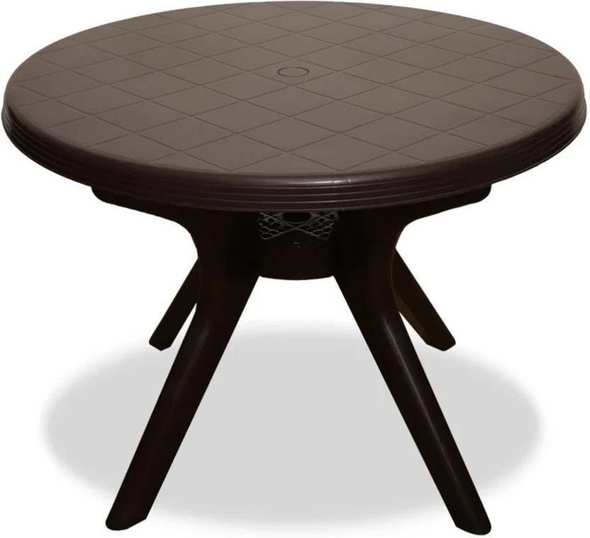 HELLO Magna Model Round Table for Dining Home Garden Cafeteria Plastic 4 Seater Dining Table(Finish Color - Dark Brown, DIY(Do-It-Yourself))