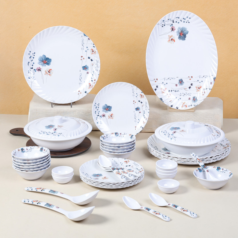 Princessmall Princessmall Pack of 43 Melamin City Gold Dinner Set, elegant way to serve dinner to your family or guests Dinner Set(Grey, Blue, White) - Flipkart Deal