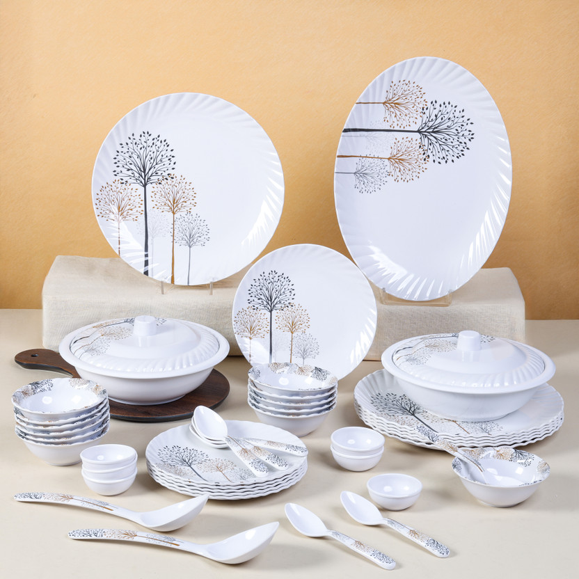 CITYGOLD Pack of 43 Melamin Dinner Set, elegant way to serve dinner to your family or guests, Fluted round Dinner Set(Multicolor)