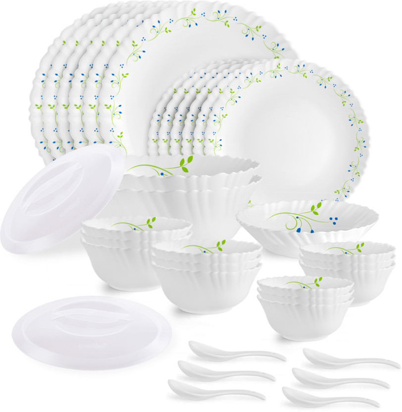cello cello Pack of 35 Opalware Dazzle Tropical Lagoon Dinner Set(Green, White, Microwave Safe) - Flipkart Deal