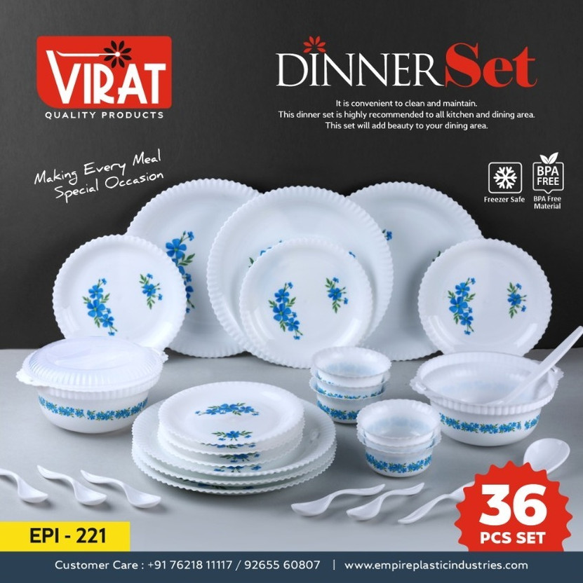 koktailkitchen Pack of 36 Plastic 36 Pieces White Floral Dinner Set Dinner Set(White)