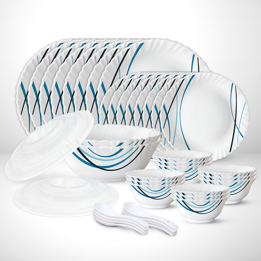 Larah by Borosil Pack of 44 Opalware Galaxy Series Merlin Dinnerset, Crockery For Dining & Gifting Dinner Set(Blue, Black, Microwave Safe)