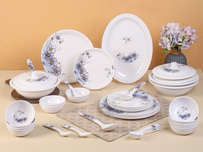 CITYGOLD CITYGOLD Pack of 40 Melamin elegant way to serve dinner to your family or guests, round 506 Dinner Set(Blue, White) - Flipkart Deal
