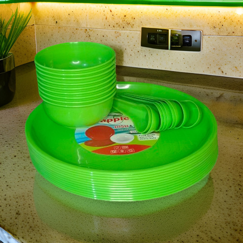 x pods Pack of 18 Plastic Pack of 18 Plastic Dinner Set Dinner Set(Green, Microwave Safe)