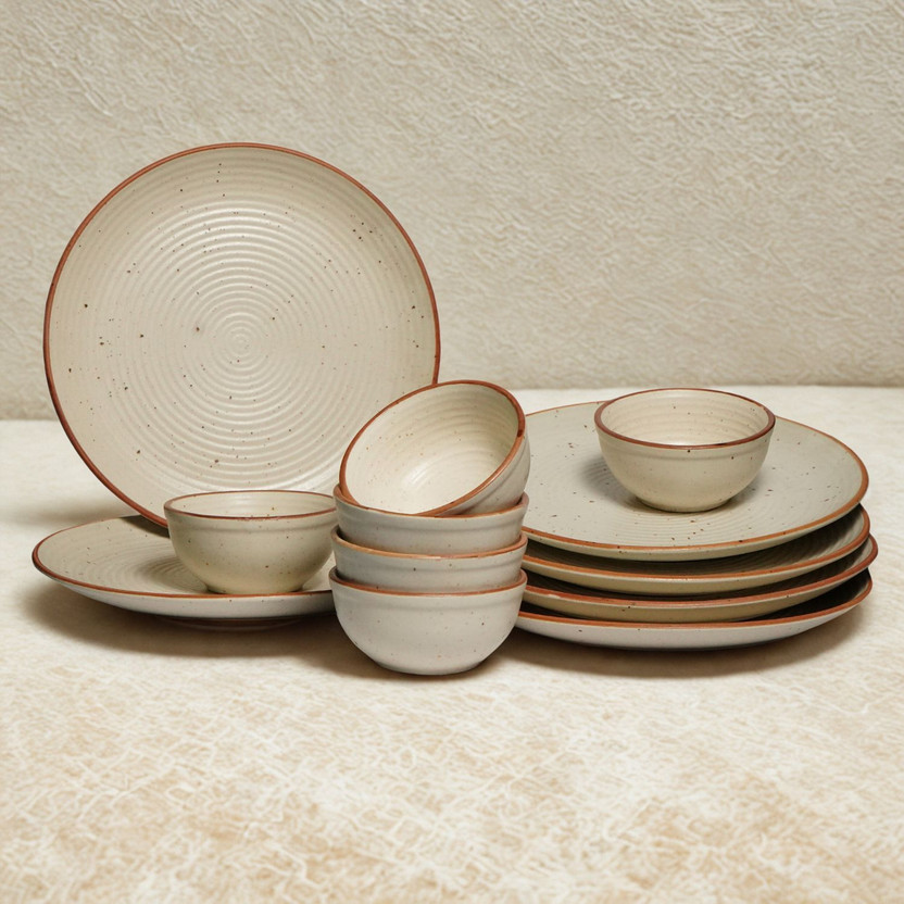 Yourowndcor Yourowndcor Pack of 12 Ceramic White Ribbed Ceramic Dinner Set, 6 Plates & 6 Bowls, 12 Pieces Dinner Set(White, Microwave Safe) - Flipkart Deal