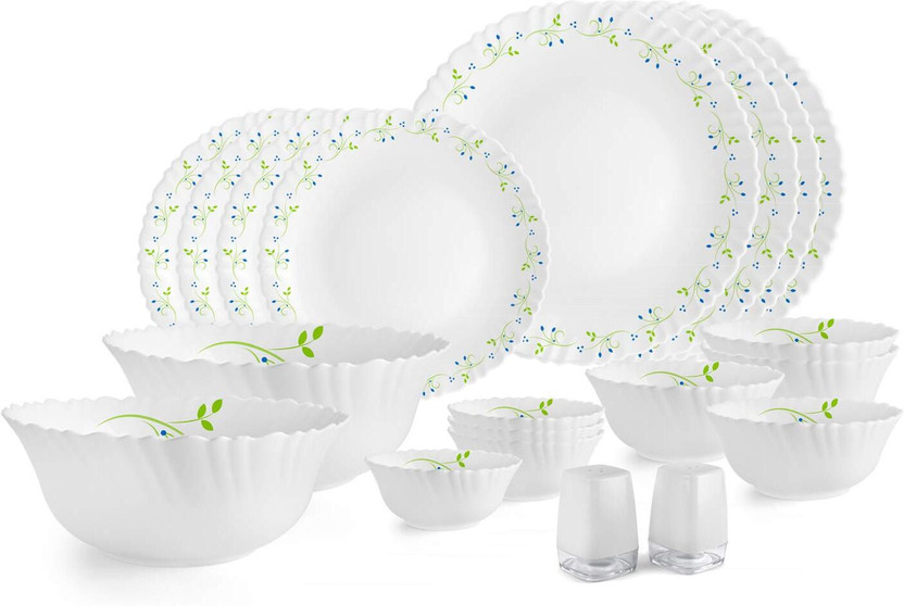 cello Pack of 20 Opalware Dazzle Series Tropical Lagoon Dinner Set | Crockery Set for Daily Use & Gifting Dinner Set(White, Microwave Safe)