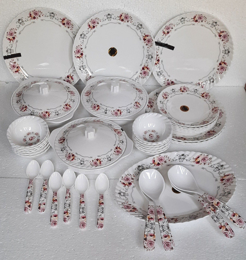 Radhe Crockery Pack of 41 Melamin ZOYAA Dinner Set(White, Blue)