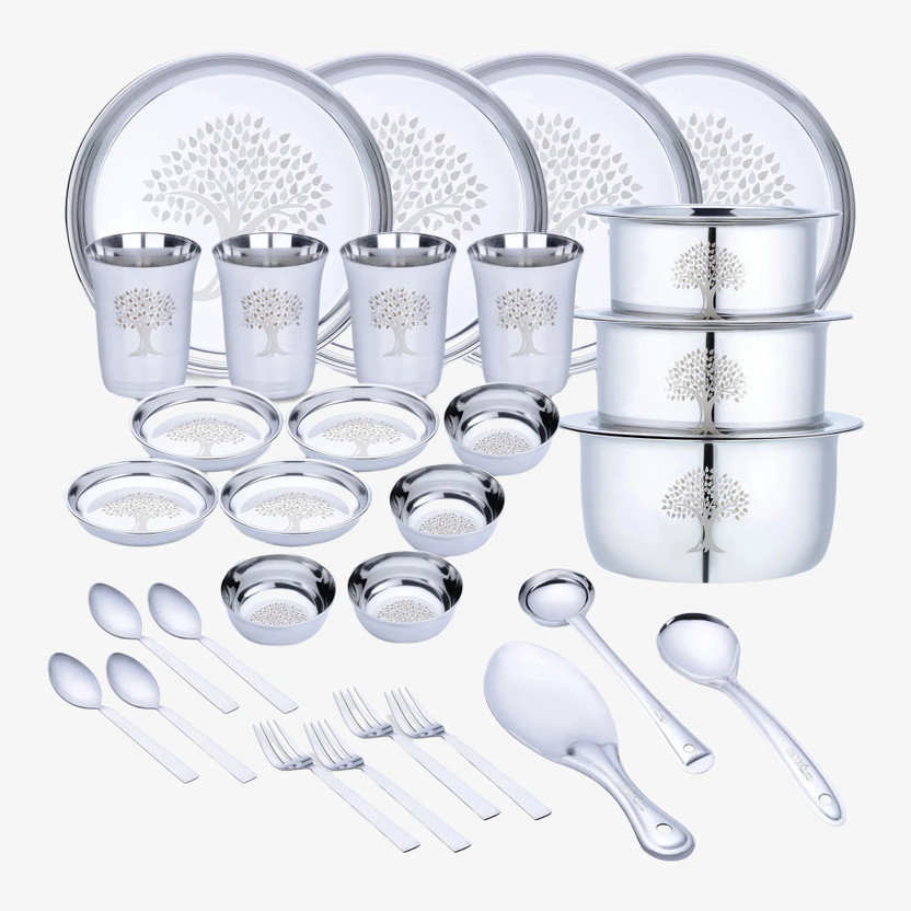 LIMETRO LIMETRO STEEL Pack of 33 Stainless Steel Laser Printed Serves 4 Dinner Set(Silver) - Flipkart Deal