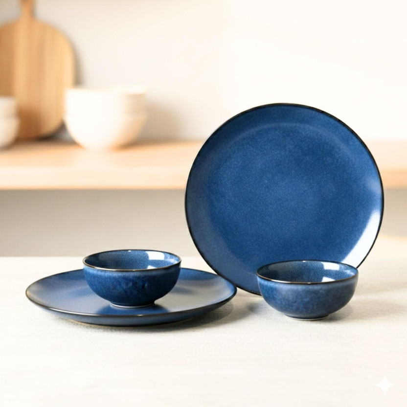 KITDECO KITDECO Pack of 4 Ceramic Dinner Set(Blue, Microwave Safe) - Flipkart Deal