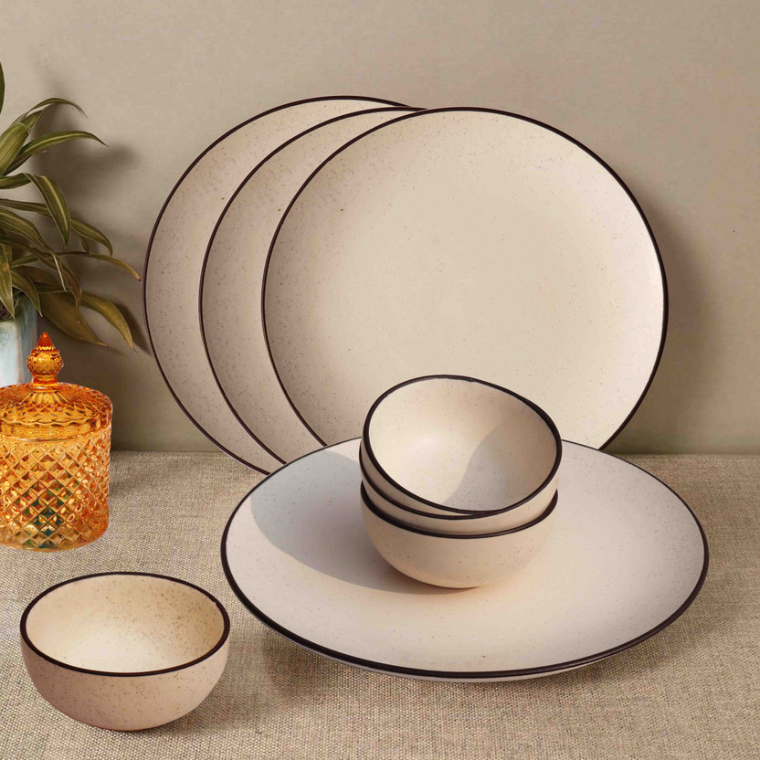 Pure Source India Pack of 8 Ceramic Plates & Bowls - Elegant and Durable Dining Set for 4 Family Members Dinner Set(White, Microwave Safe)