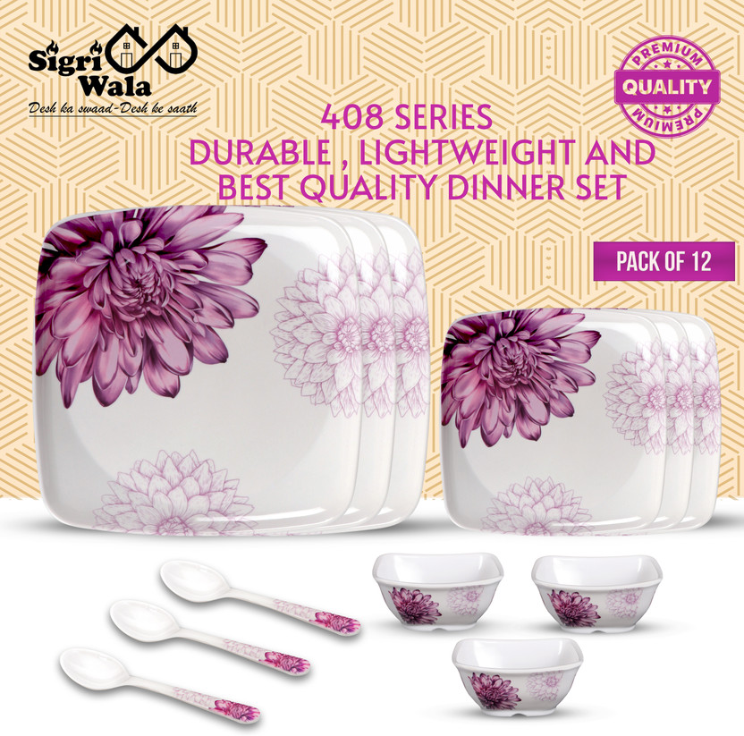 Sigri-wala Pack of 12 Melamin Dinner Set(Multicolor)