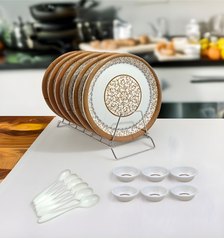 Simply Serve Pack of 18 Melamin Printed Round Dinner Set - Perfect Kitchen Utensils Set for Family Meals! Dinner Set(Multicolor)