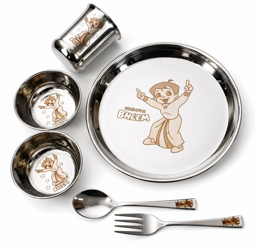 Swarn Bhumi Pack of 6 Steel "The Super Chhota bheem permanent laser print dinner set for kids " Dinner Set(Steel)