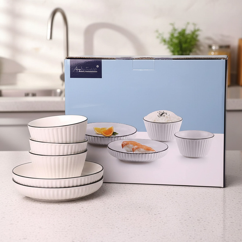 OICIA OICIA Pack of 4 Ceramic 4-Piece Plate and Bowls Sets, Ceramic Dinnerware Set, Kitchen Dinner Set, Dishes Dinner Set(White, Microwave Safe) - Flipkart Deal