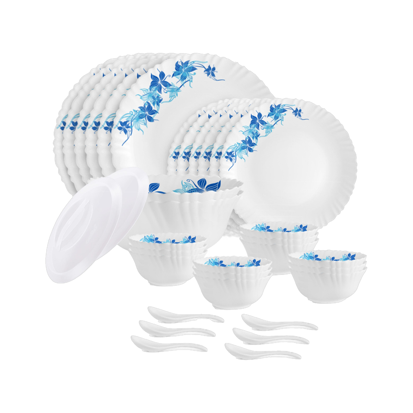 cello Pack of 34 Opalware Dazzle Series Swirl Crockery Dinner Set(Blue, Microwave Safe)