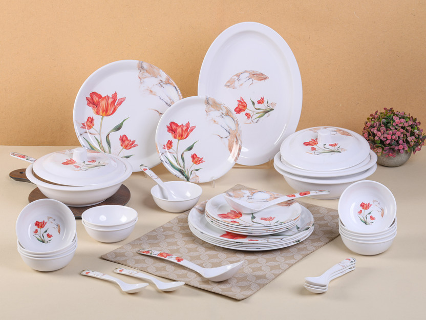 Princessmall Princessmall Pack of 40 Melamin elegant way to serve dinner to your family or guests Dinner Set(Red, White) - Flipkart Deal
