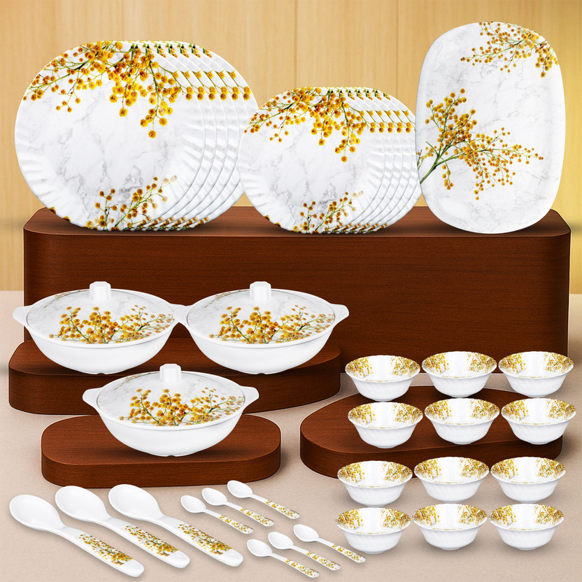 Sigri-wala Pack of 40 Melamin Dinner Set(White, Orange)
