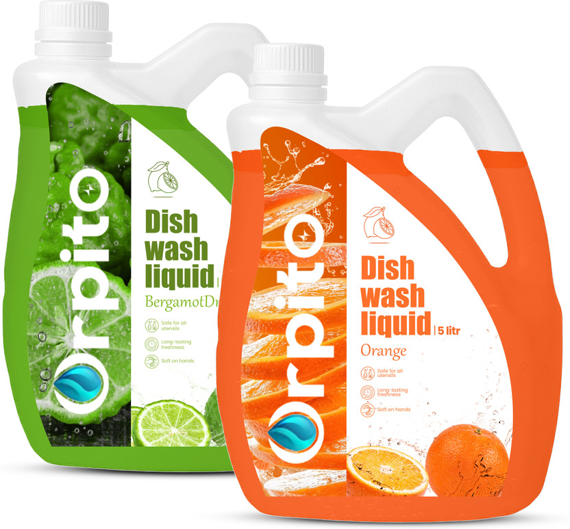 Orpito 10L Pro Orange Dishwashing Liquid - Best Bulk Choice For Large Canteens Dish Cleaning Gel(Bergamot Drop,Orange, 2 x 5 L)