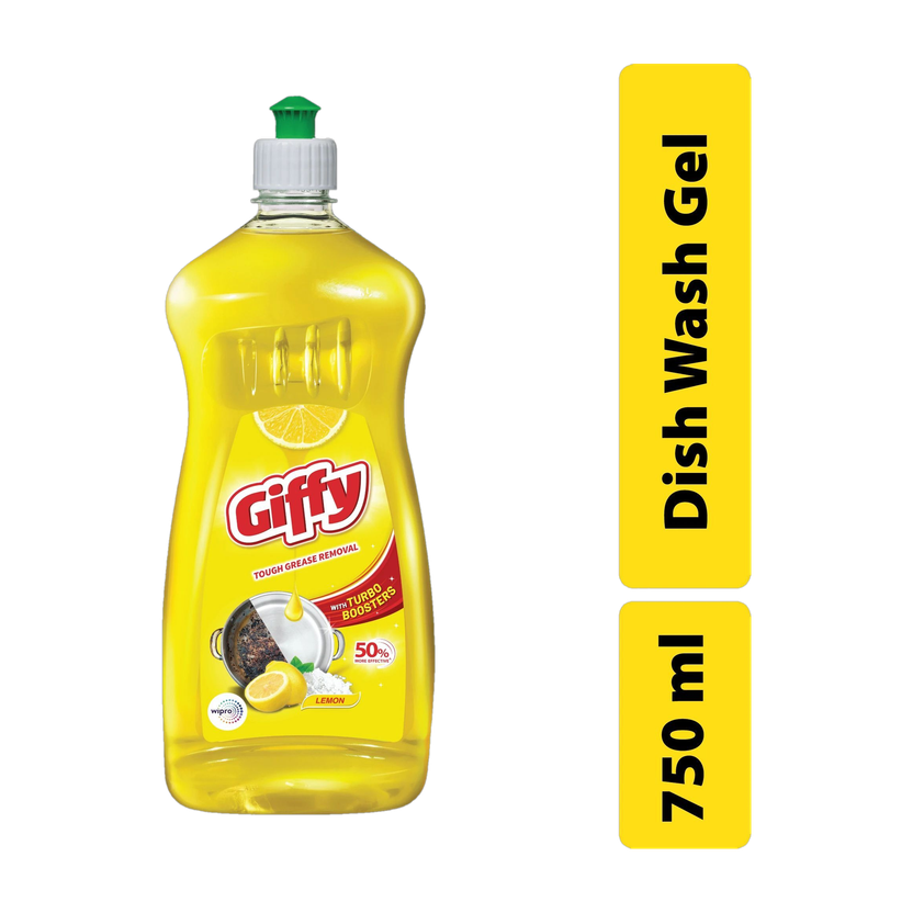 Giffy Concentrated Liquid Dish Wash Gel with Active Salt & Lemon Dish Cleaning Gel(Lemon, 750 ml)