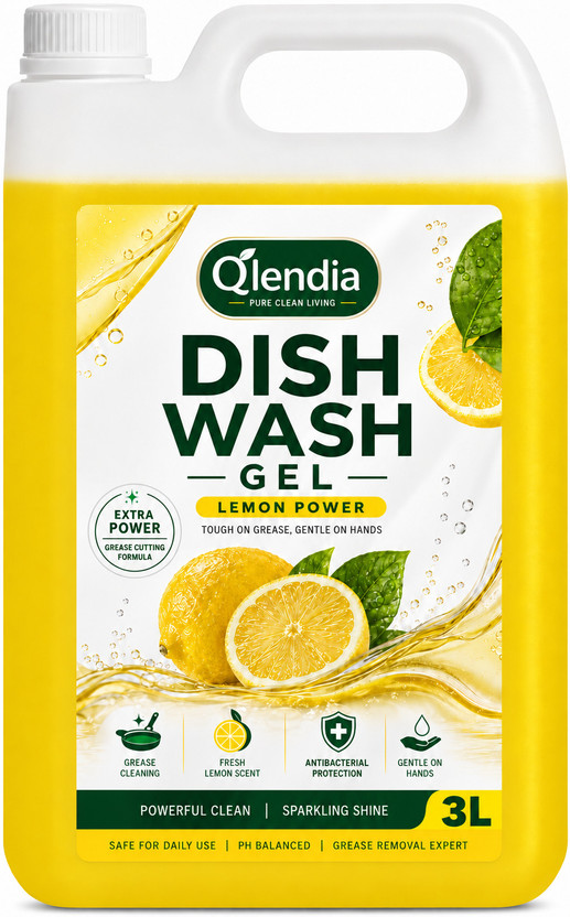Qlendia Dishwashing liquid with Lemon for oil & washes off Kitchen Cleaner Dish Cleaning Gel(Lemon, 3000 ml)