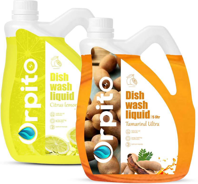 Orpito 10L Bulk Pack Lemon Dishwash Liquid - Highly Effective Oil Removal Action Dish Cleaning Gel(Citrus lemon,Tamarind Ultra, 2 x 5 L)