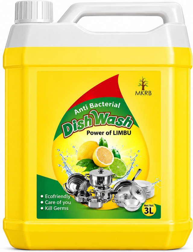MKRB Germ Protection Fast Cleansing & Antimicrobial action with lemon power dishwash Dish Cleaning Gel(Lemon Flavor, 3 L)