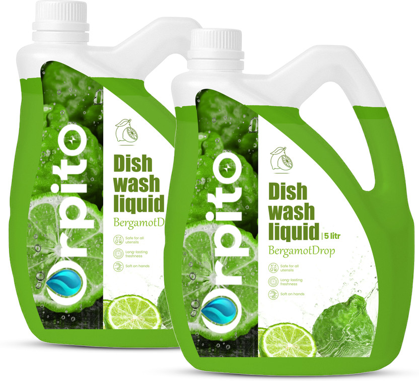 Orpito 10L Bulk Dishwashing Liquid - Professional Grade Cleaning for Home & Pro Dish Cleaning Gel(Bergamot Drop, 2 x 5 L)