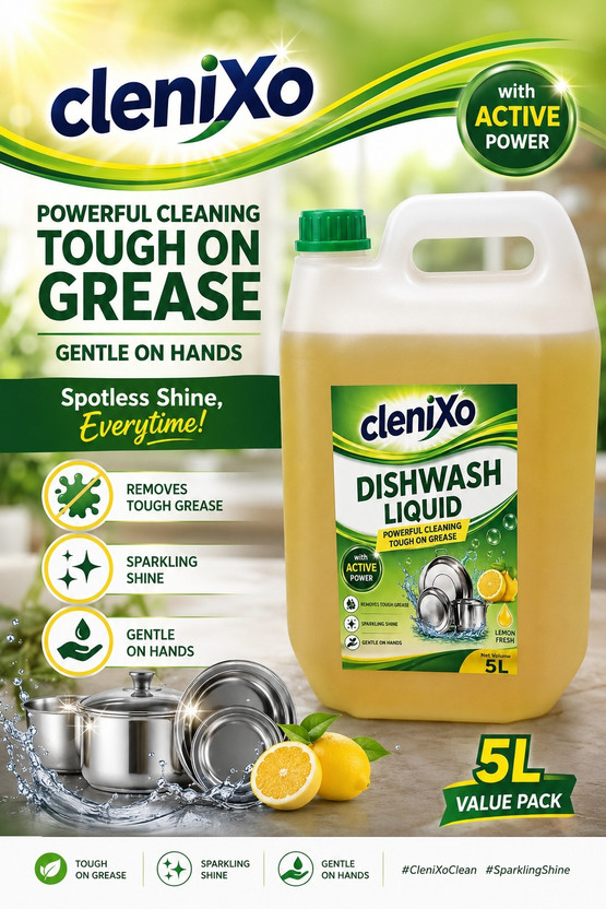 CleniXo Dish Wash Liquid 5L Dish Cleaning Gel(Lemon, 5 L)