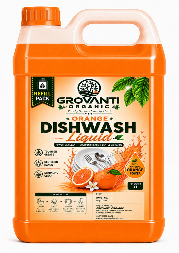 GROVANTI ORGANIC Orange Dish Wash Liquid Dish Cleaning Gel(orange, 3 L)