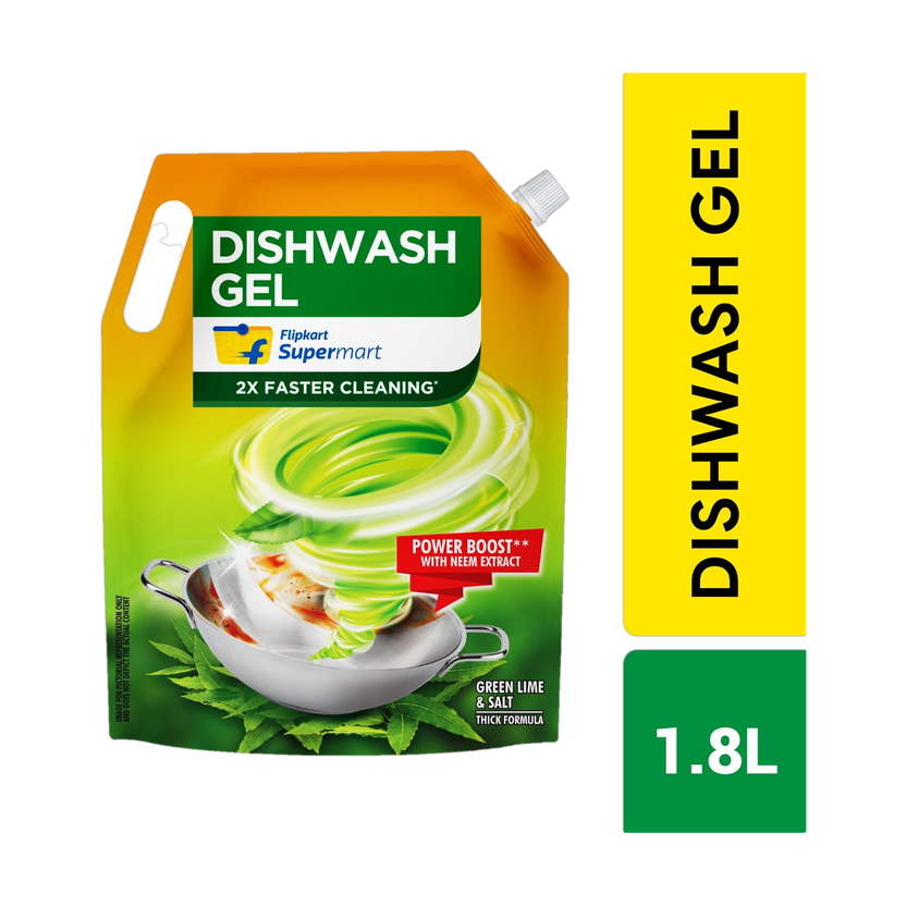 Flipkart Supermart Power Boost with Neem Extract Dish Cleaning Gel(Lime, 1.8 L)