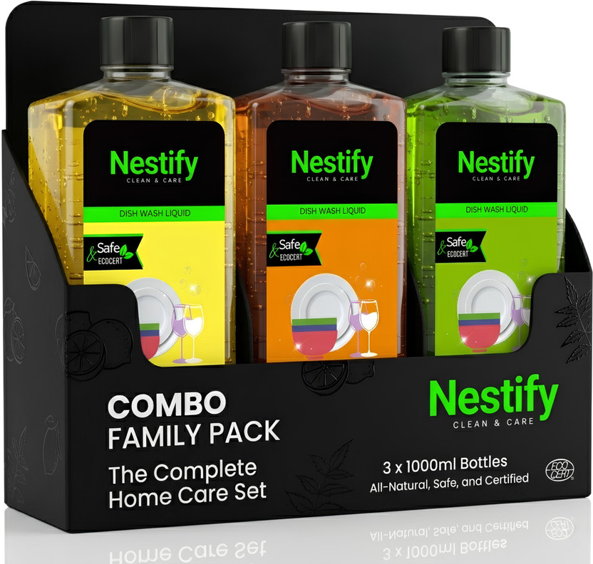 NESTIFY NESTIFY Kitchen Dishwash Gel Value Pack | Liquid for Utensils | Removes Tough Grease Dish Cleaning Gel(Lemon, Orange, Neem, 3 x 1000 ml) - Flipkart Deal