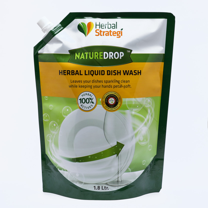 HERBAL STRATEGI Dishwash Liquid Gel | 100% Herbal Actives | No chemicals & Non-toxic | Refill Dish Cleaning Gel(Lemon, 1.8 L)